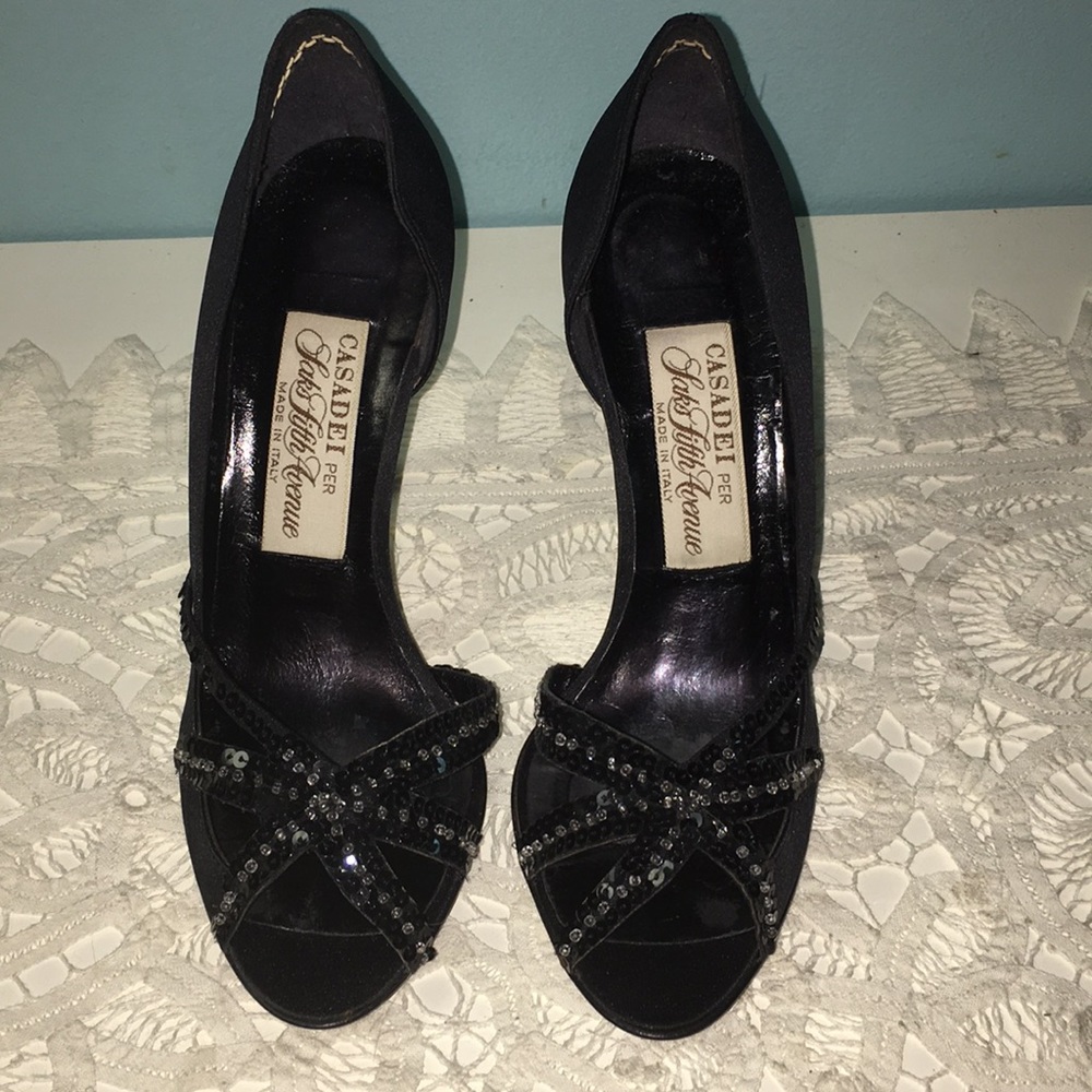 CASADEI per Saks Fifth Avenue Black Satin Shoes